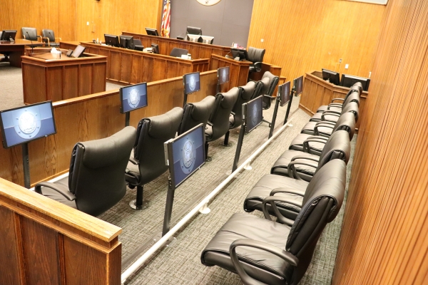 Jury box with monitors